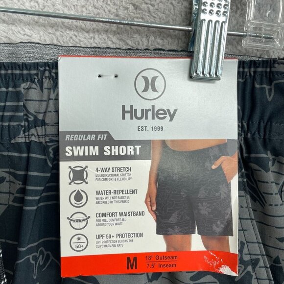 NEW Hurley Men's M Regular Fit Swim Shorts Black Floral Hawaiian Print - Picture 4 of 7